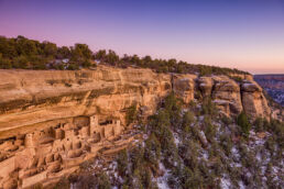 Dusk at Cliff Palace in Mesa Verde National Park, Colorado.