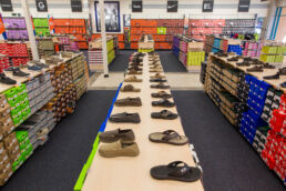 Sandals displayed at Rack Room Shoes - Vero Beach, Florida - Carver Mostardi Photography - Tampa commercial photography.