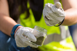 Environmental engineer collects soil samples from construction site in Miami, Fl.