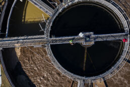 Aerial view of wastewater treatment and testing at a Sunshine Water Services site in Orlando, Florida.
